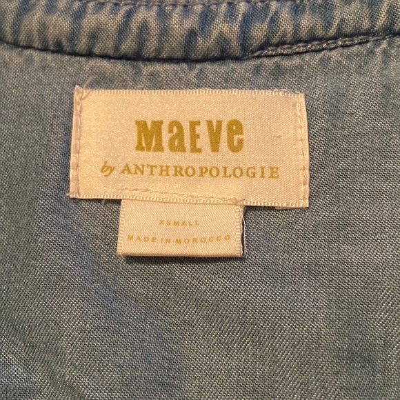 Anthropologie Maeve Chambray Ruffle Long Sleeve Top - Picture 4 of 5